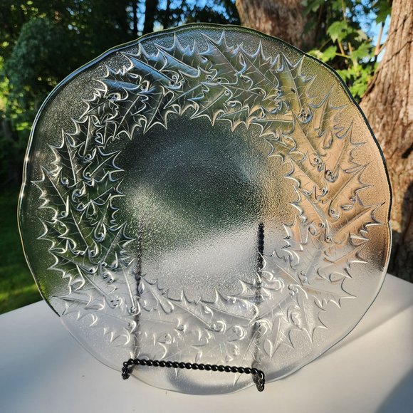 Vintage Mikasa Crystal Hostess Platter Holly Design 14" Round Serving Tray Japan - Picture 11 of 11
